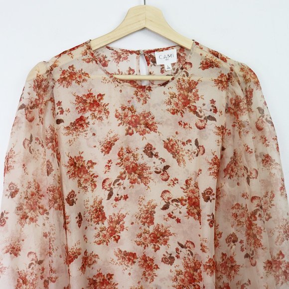 NEW Cami NYC Francie Floral Print Silk Blouse Semi Sheer Cream Vintage Flora L - Picture 6 of 9